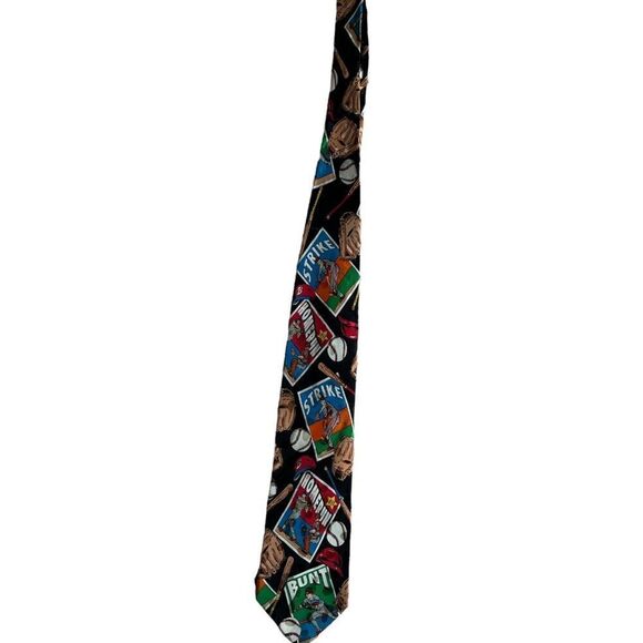 Vintage 1992 Baseball Addiction 100% Silk Black Men Tie - Picture 4 of 9